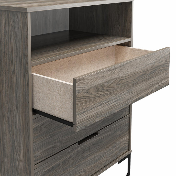 Versatile 3-drawer dresser with open storage - Weathered Oak