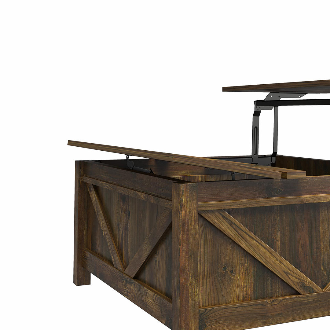 Farmington Lift-Top Coffee Table with Hidden Storage Inside - Rustic