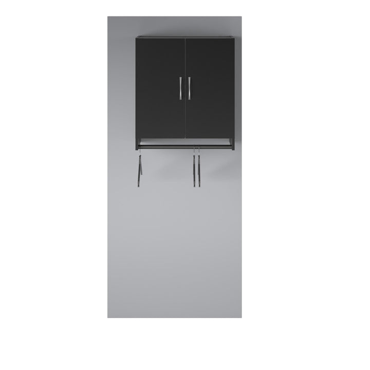 Basin 2 Door Wall Storage Cabinet with Hanging Rod - Black