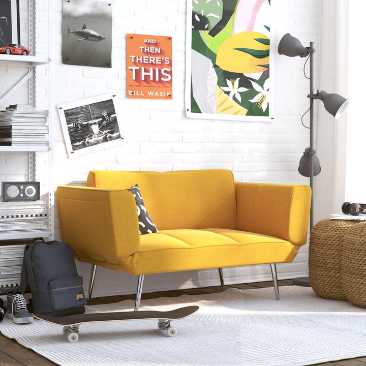 Euro Futon with Magazine Storage with Multiple Seating Positions - Mustard