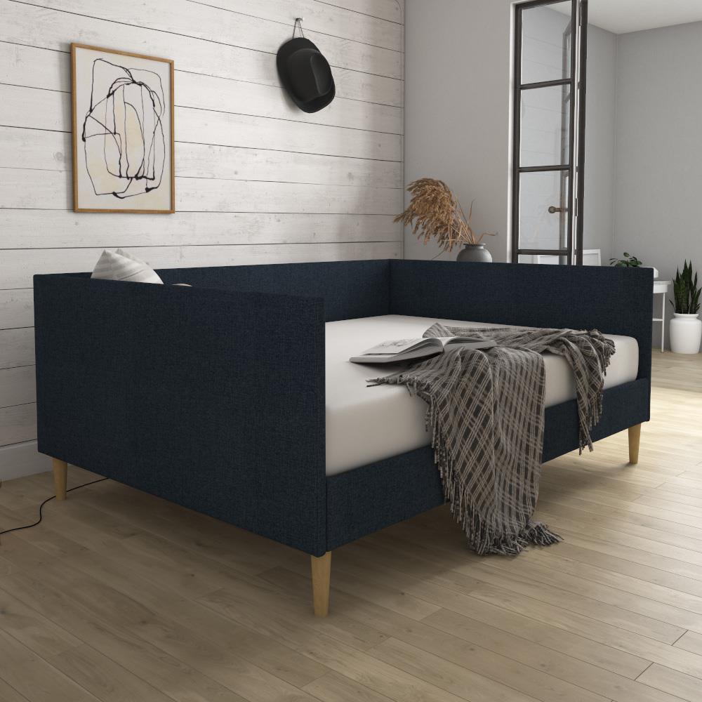 Franklin Mid Century Upholstered Daybed Contemporary Design - Blue Linen - Full