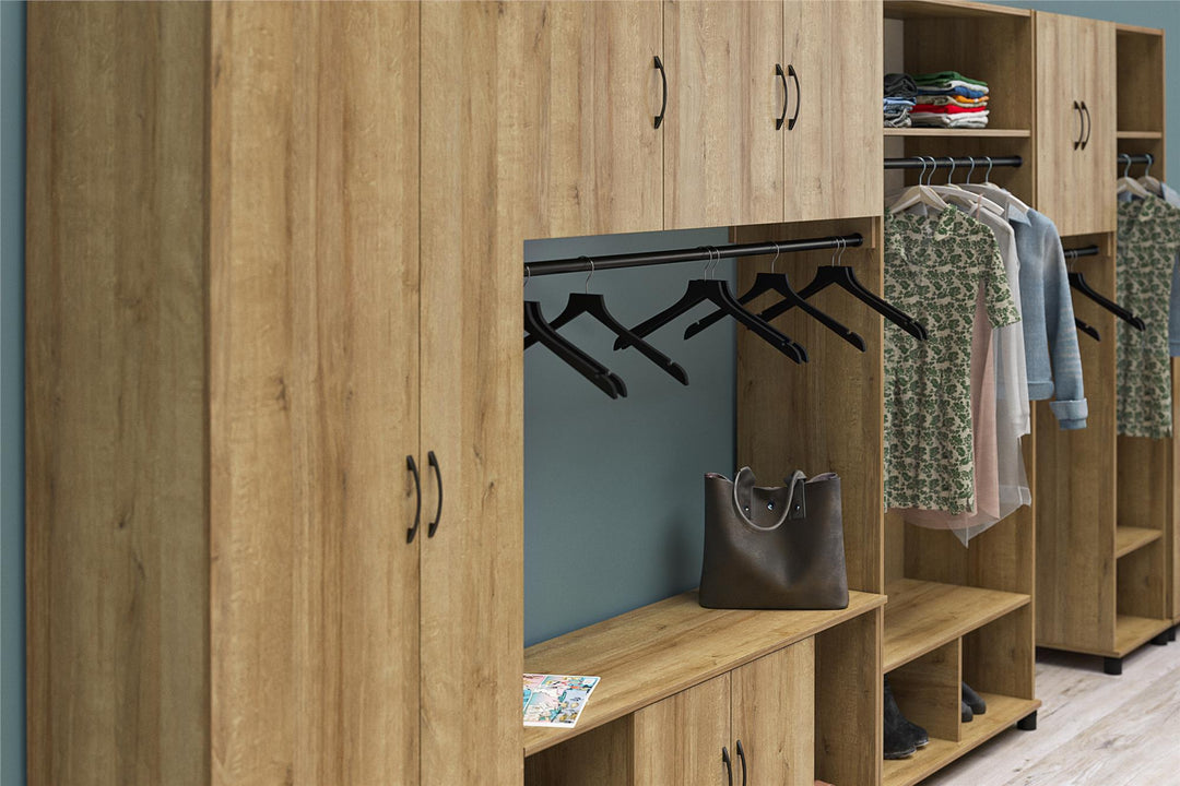 Basin 3 Door Wall Storage Cabinet with Hanging Rod - Natural