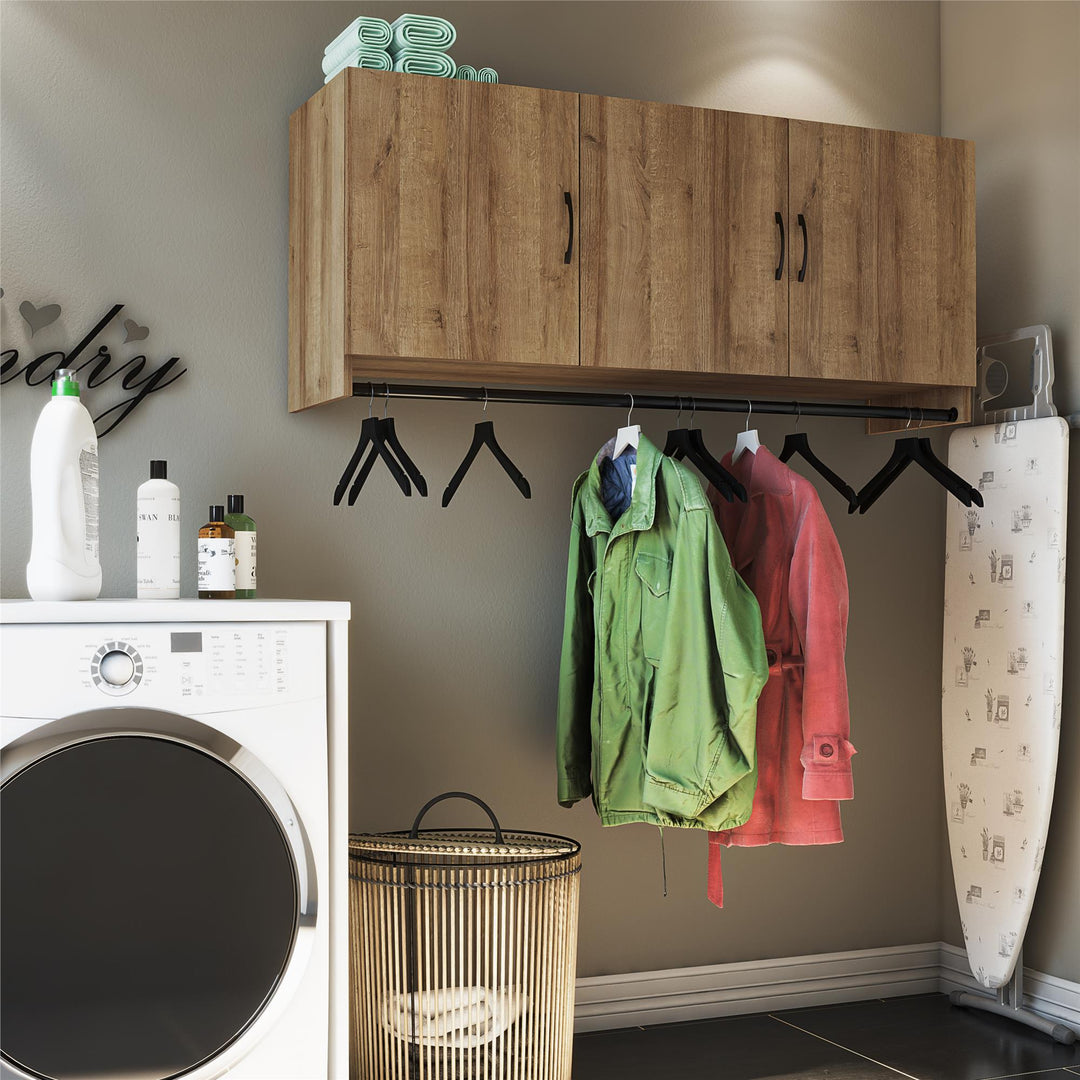 Basin 3 Door Wall Storage Cabinet with Hanging Rod - Natural