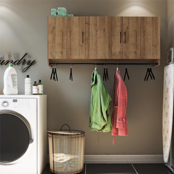 Basin 3 Door Wall Storage Cabinet with Hanging Rod - Natural