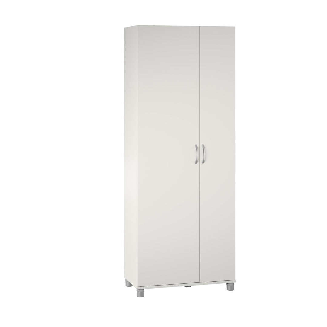 Basin Tall Asymmetrical Storage Cabinet with Adjustable Shelving and Feet - White