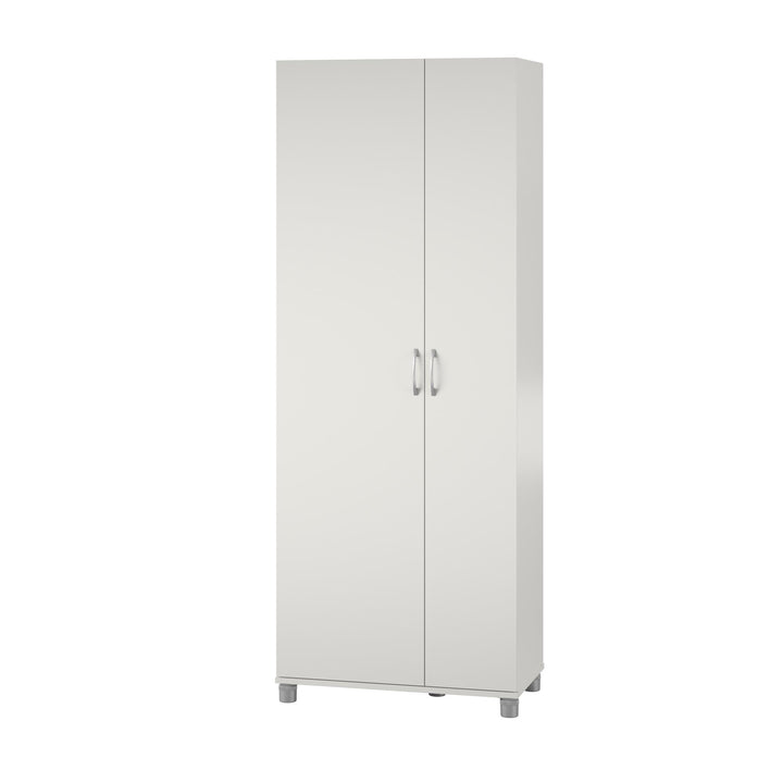Basin Tall Asymmetrical Storage Cabinet with Adjustable Shelving and Feet - White