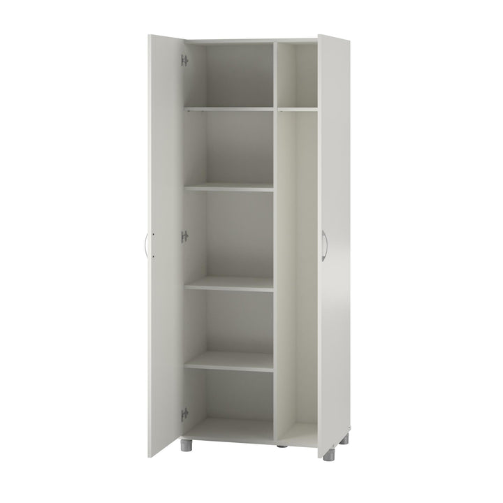 Basin Tall Asymmetrical Storage Cabinet with Adjustable Shelving and Feet - White