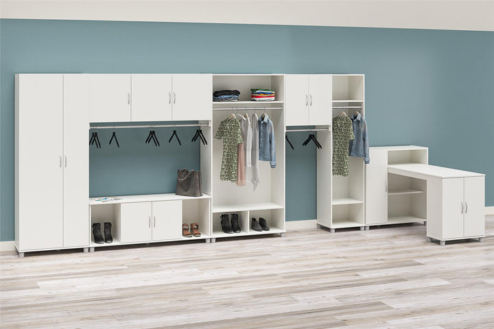 Basin Tall Asymmetrical Storage Cabinet with Adjustable Shelving and Feet - White
