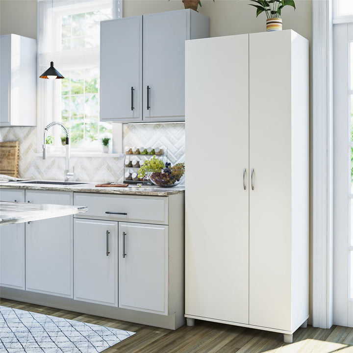 Basin Tall Asymmetrical Storage Cabinet with Adjustable Shelving and Feet - White