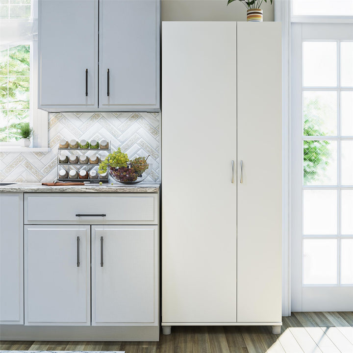 Basin Tall Asymmetrical Storage Cabinet with Adjustable Shelving and Feet - White