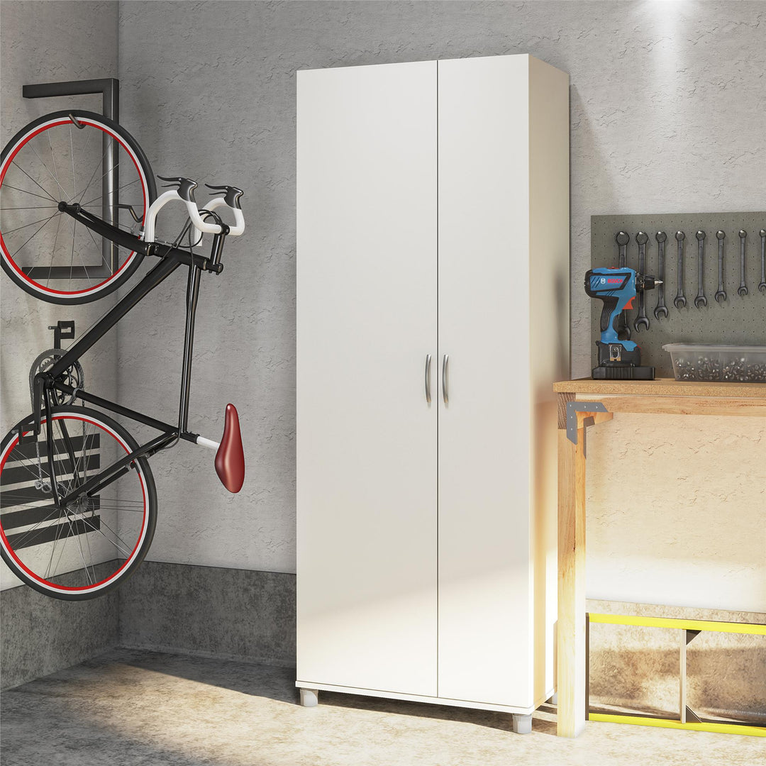 Basin Tall Asymmetrical Storage Cabinet with Adjustable Shelving and Feet - White