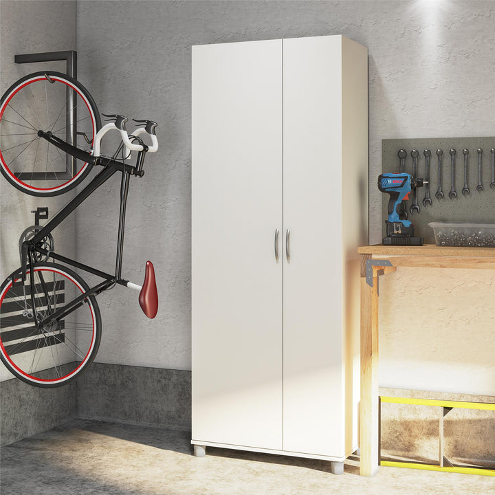 Basin Tall Asymmetrical Storage Cabinet with Adjustable Shelving and Feet - White