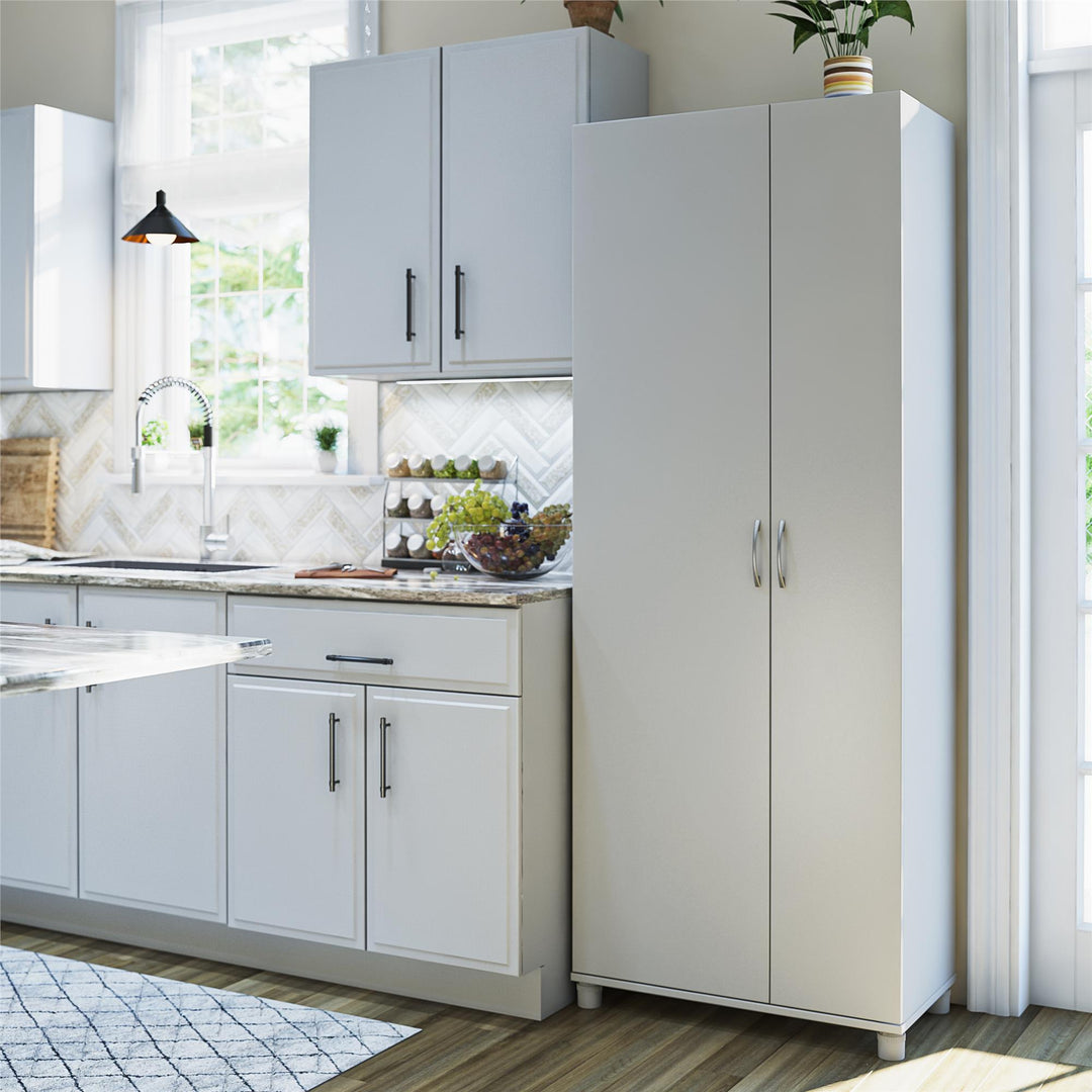 Basin Tall Asymmetrical Storage Cabinet with Adjustable Shelving and Feet - Dove Gray