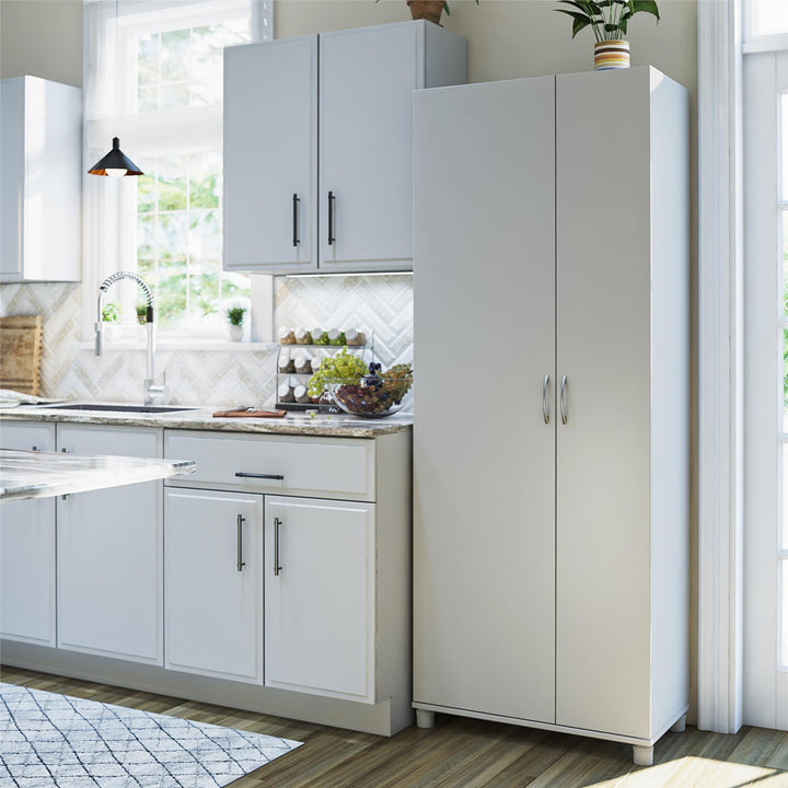 Basin Tall Asymmetrical Storage Cabinet with Adjustable Shelving and Feet - Dove Gray