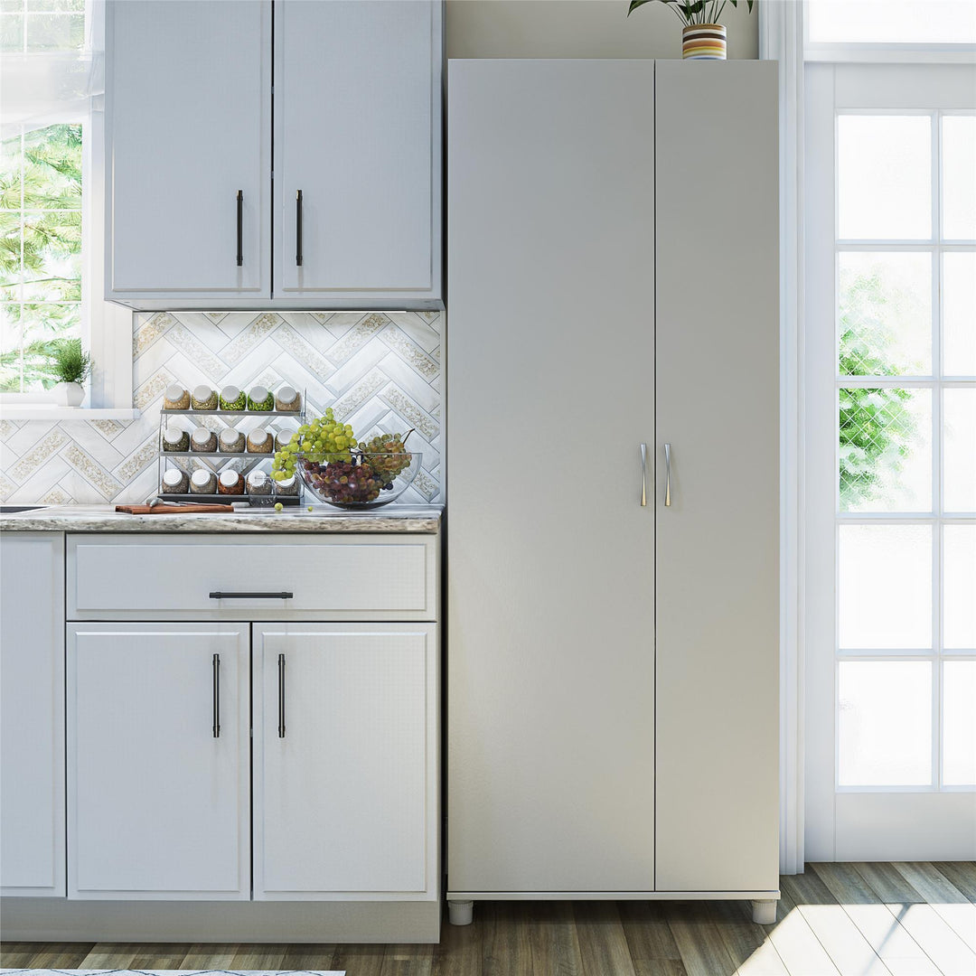 Basin Tall Asymmetrical Storage Cabinet with Adjustable Shelving and Feet - Dove Gray