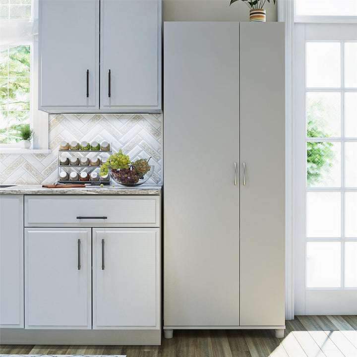 Basin Tall Asymmetrical Storage Cabinet with Adjustable Shelving and Feet - Dove Gray