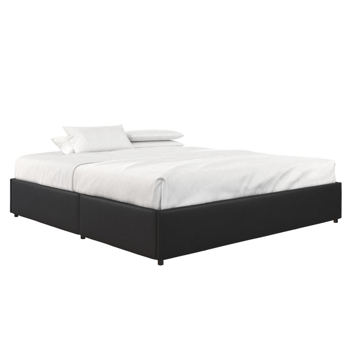 Maven Platform Bed with Rollout Drawers -  Black Faux Leather 