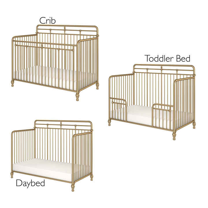 Monarch Hill Hawken 3 in 1 Convertible Metal Crib Adjusts to 3 Heights - Gold