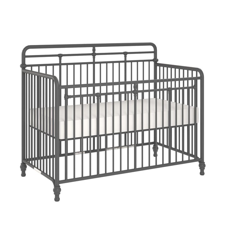 Monarch Hill Hawken 3 in 1 Convertible Metal Crib Adjusts to 3 Heights - Graphite Grey