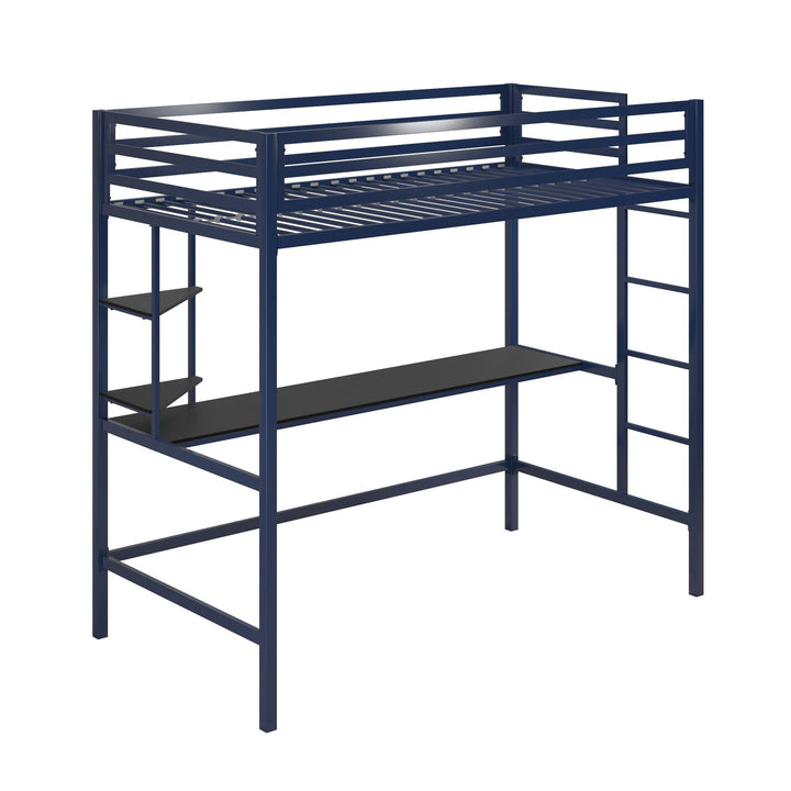 Maxwell Metal Twin Loft Bed with Desk & Shelves - Navy/Black - Twin