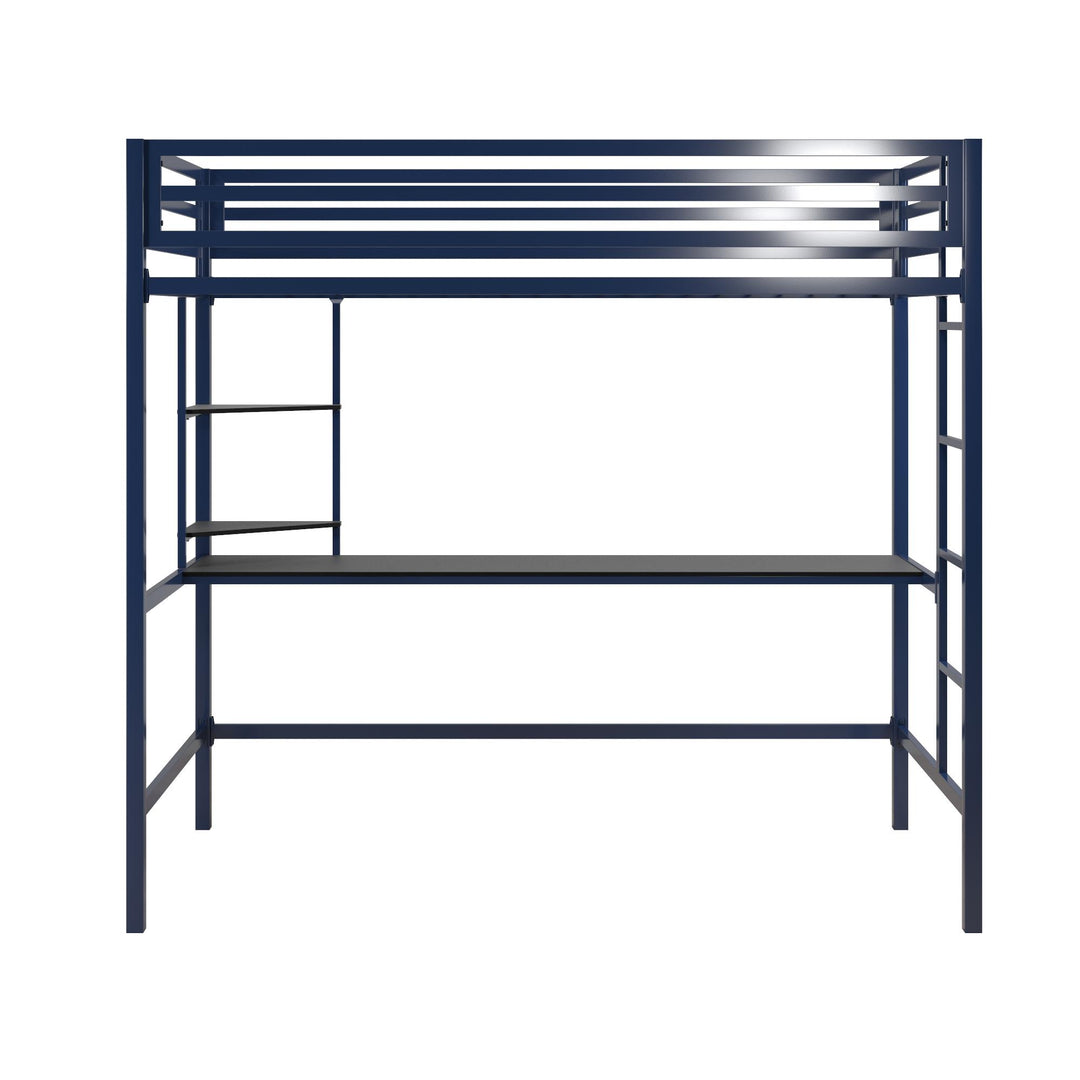 Maxwell Metal Twin Loft Bed with Desk & Shelves - Navy/Black - Twin