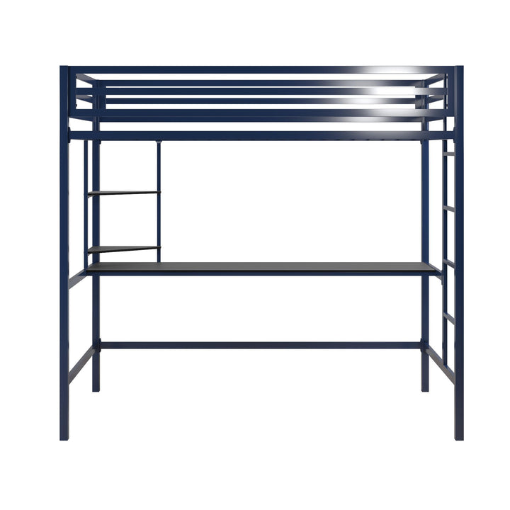Maxwell Metal Twin Loft Bed with Desk & Shelves - Navy/Black - Twin