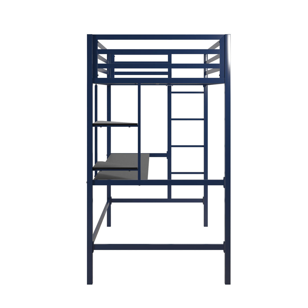 Maxwell Metal Twin Loft Bed with Desk & Shelves - Navy/Black - Twin