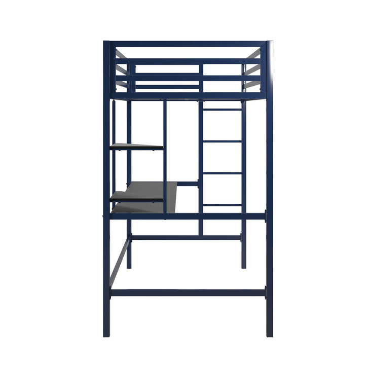 Maxwell Metal Twin Loft Bed with Desk & Shelves - Navy/Black - Twin
