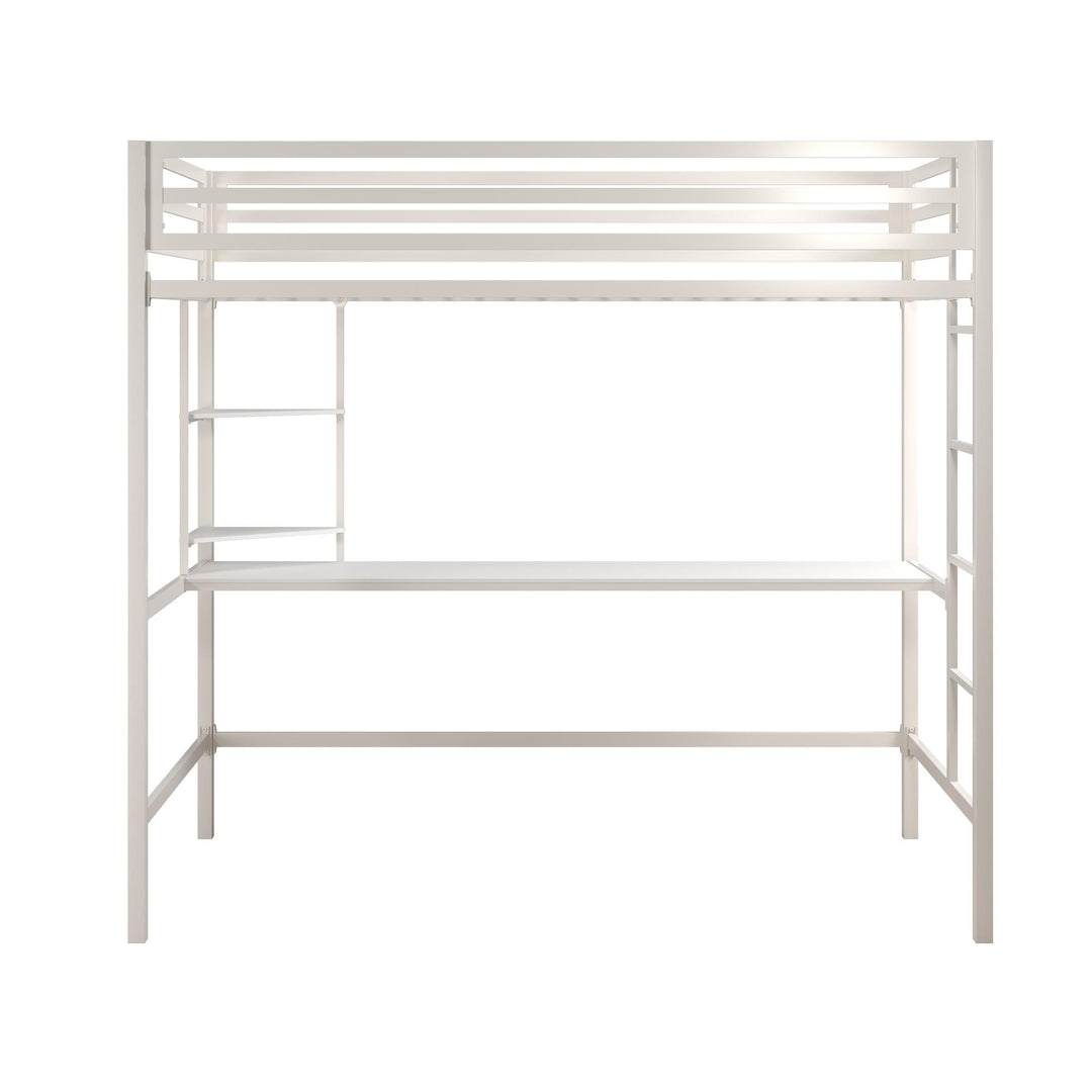 Maxwell Metal Twin Loft Bed with Desk & Shelves - White - Twin
