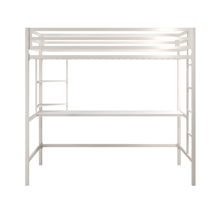Maxwell Metal Twin Loft Bed with Desk & Shelves - White - Twin