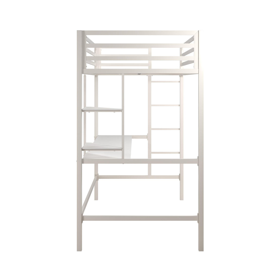 Maxwell Metal Twin Loft Bed with Desk & Shelves - White - Twin