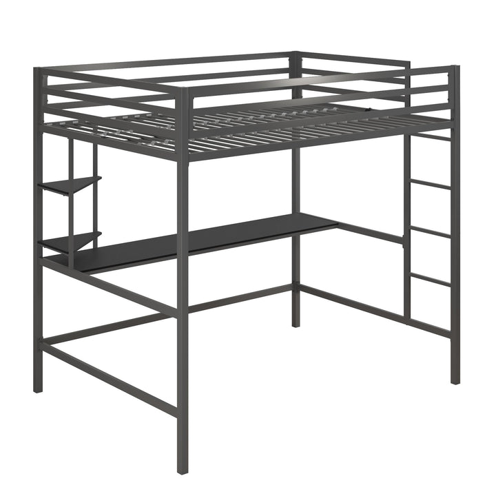 Maxwell Metal Full Loft Bed with Desk & Shelves - Gray - Full