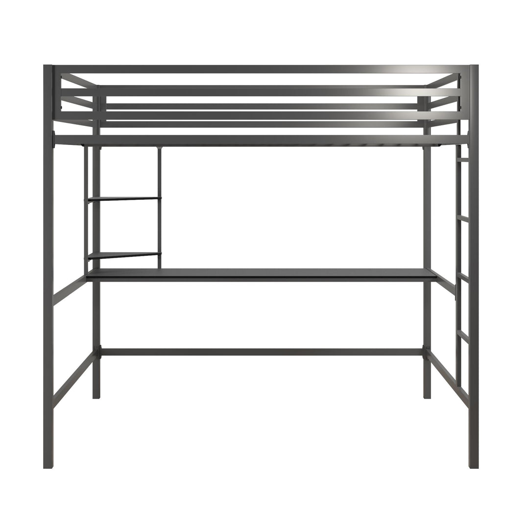 Maxwell Metal Full Loft Bed with Desk & Shelves - Gray - Full