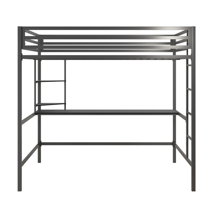 Maxwell Metal Full Loft Bed with Desk & Shelves - Gray - Full
