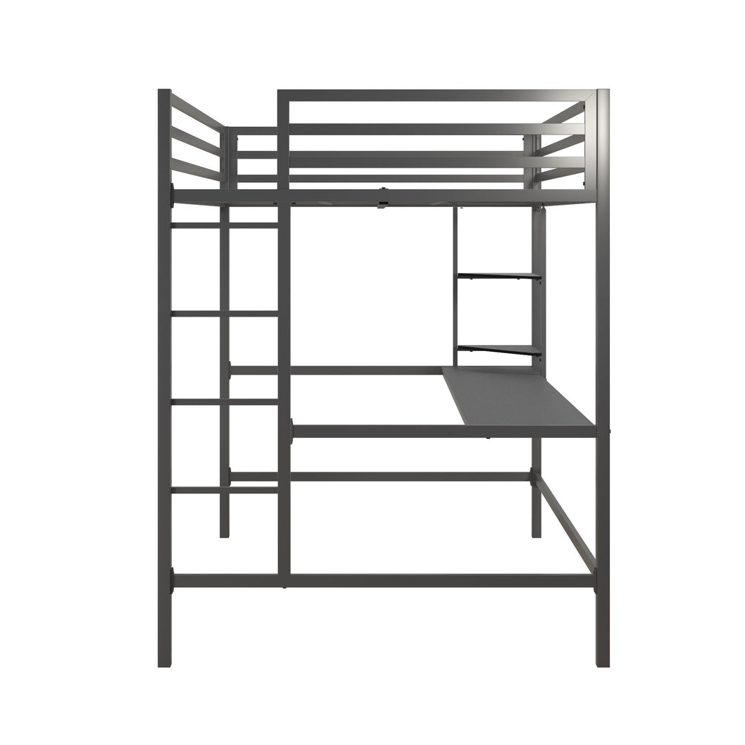 Maxwell Metal Full Loft Bed with Desk & Shelves - Gray - Full