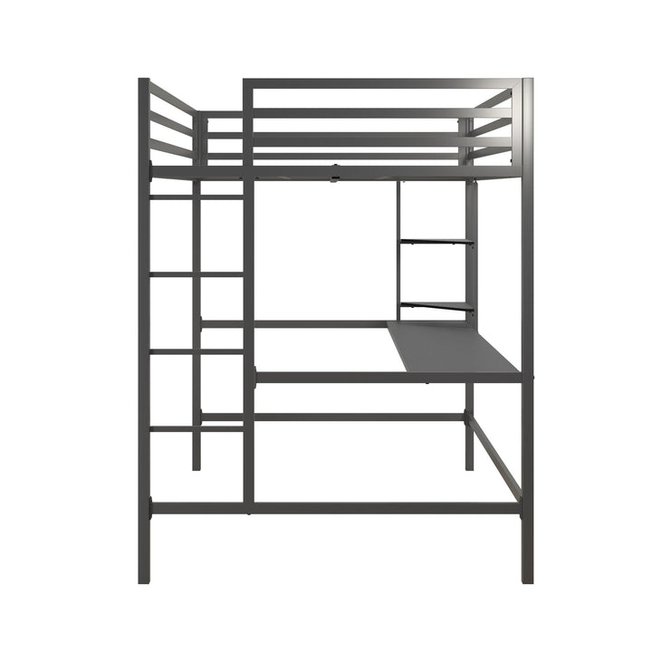 Maxwell Metal Full Loft Bed with Desk & Shelves - Gray - Full
