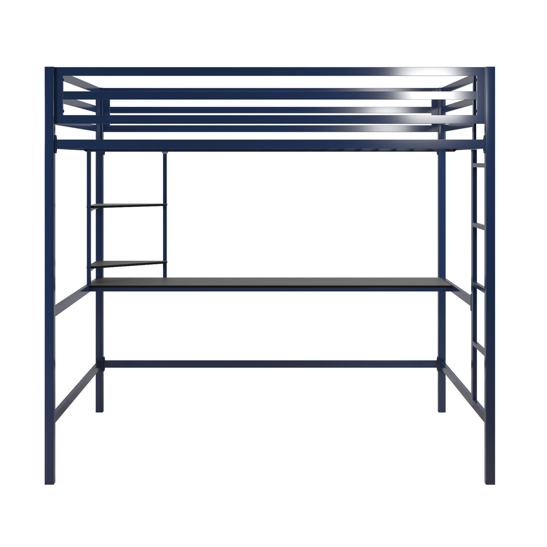 Maxwell Metal Full Loft Bed with Desk & Shelves - Navy - Full