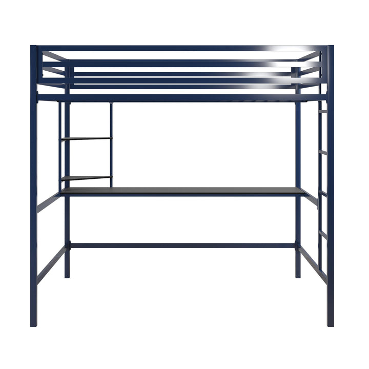 Maxwell Metal Full Loft Bed with Desk & Shelves - Navy - Full