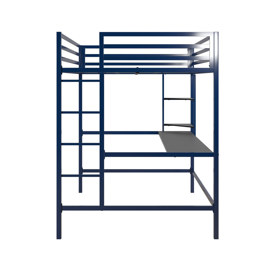 Maxwell Metal Full Loft Bed with Desk & Shelves - Navy - Full