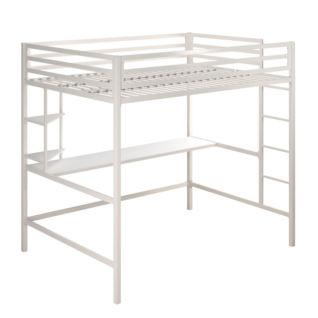 Maxwell Metal Full Loft Bed with Desk & Shelves - White - Full