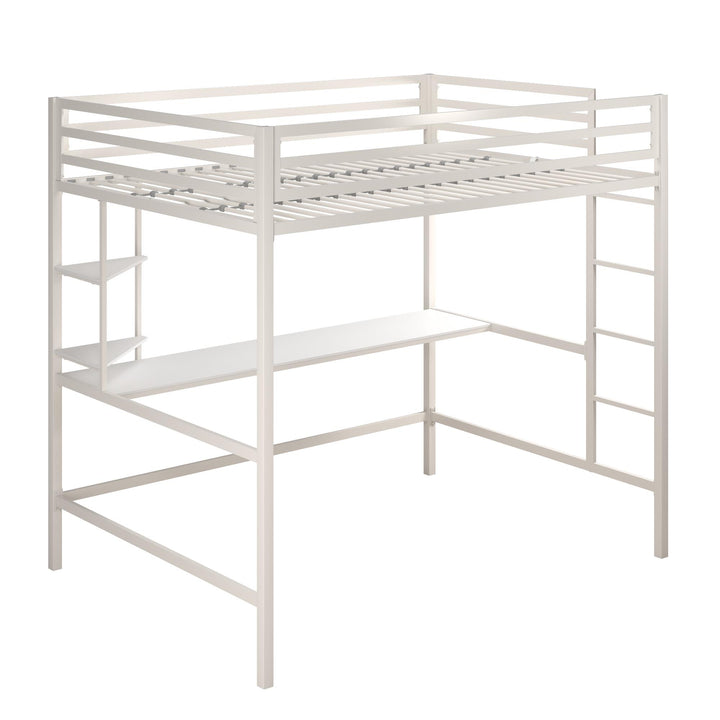 Maxwell Metal Full Loft Bed with Desk & Shelves - White - Full