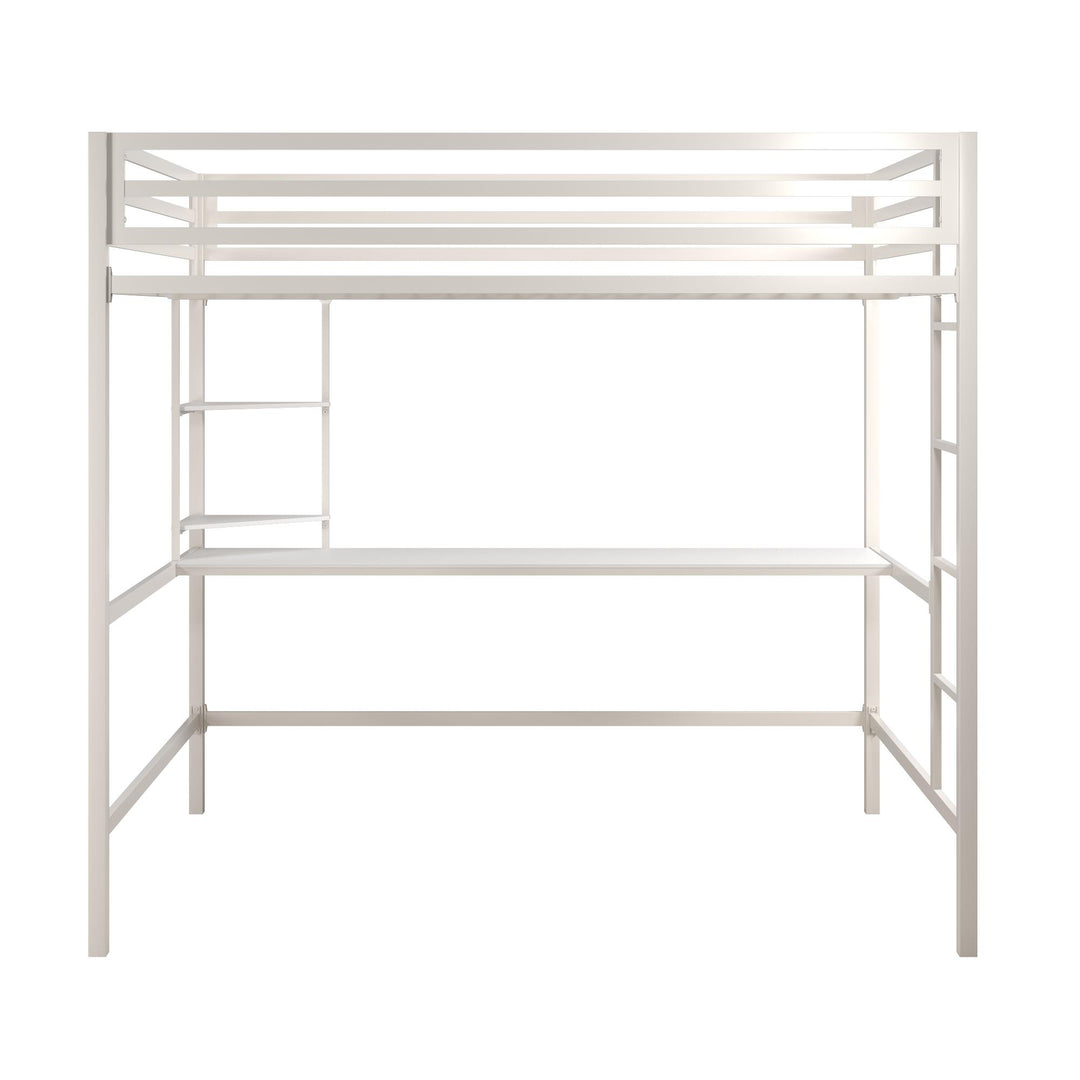 Maxwell Metal Full Loft Bed with Desk & Shelves - White - Full
