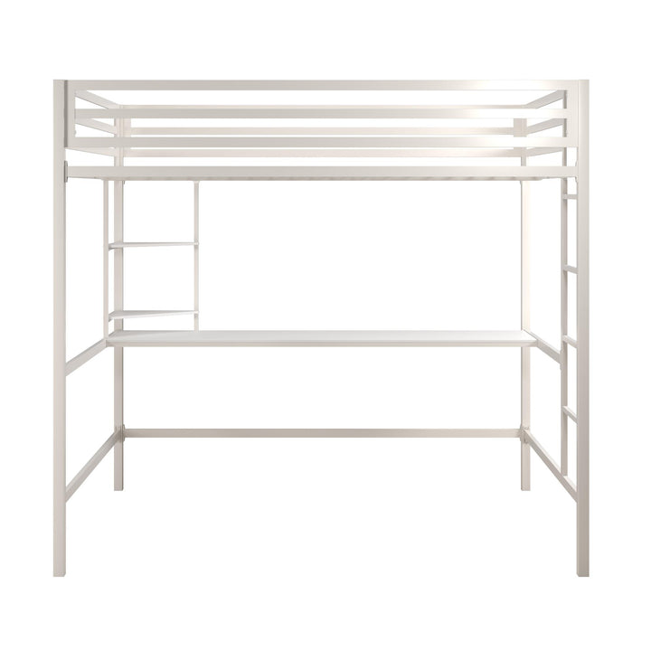Maxwell Metal Full Loft Bed with Desk & Shelves - White - Full