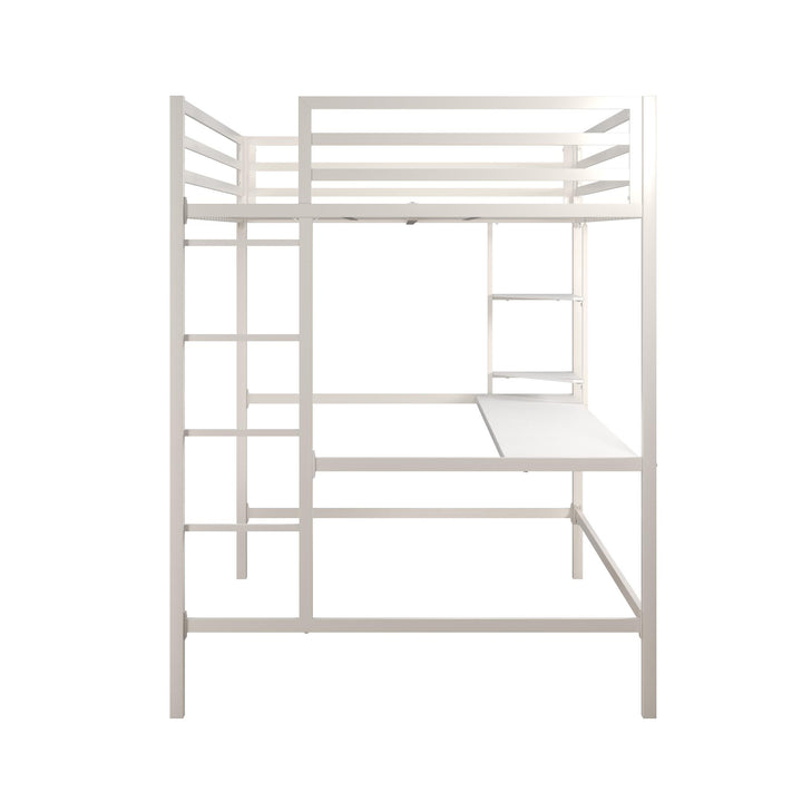 Maxwell Metal Full Loft Bed with Desk & Shelves - White - Full