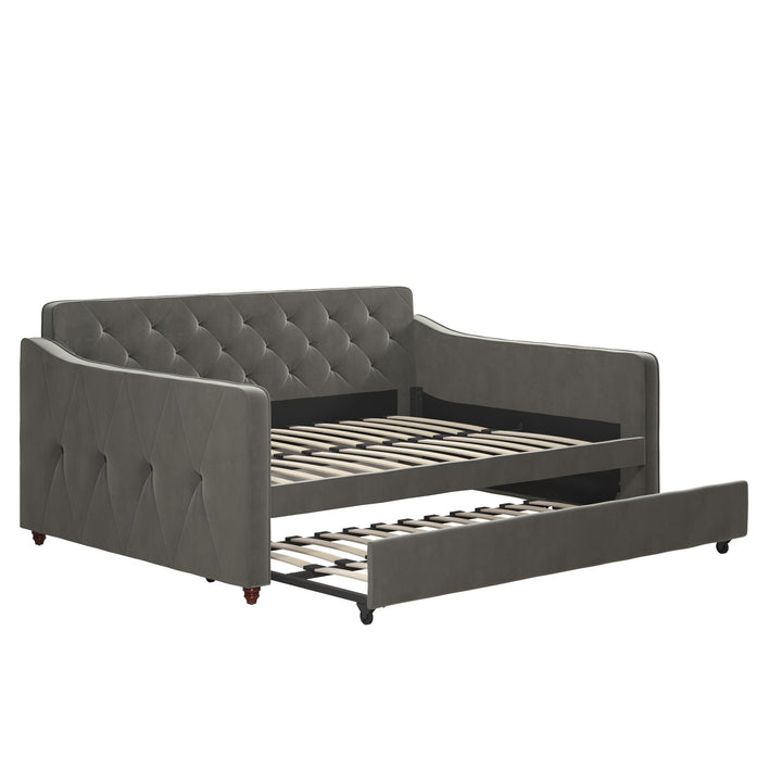 Vintage Upholstered Twin Daybed and Twin Trundle Set - Gray - Full