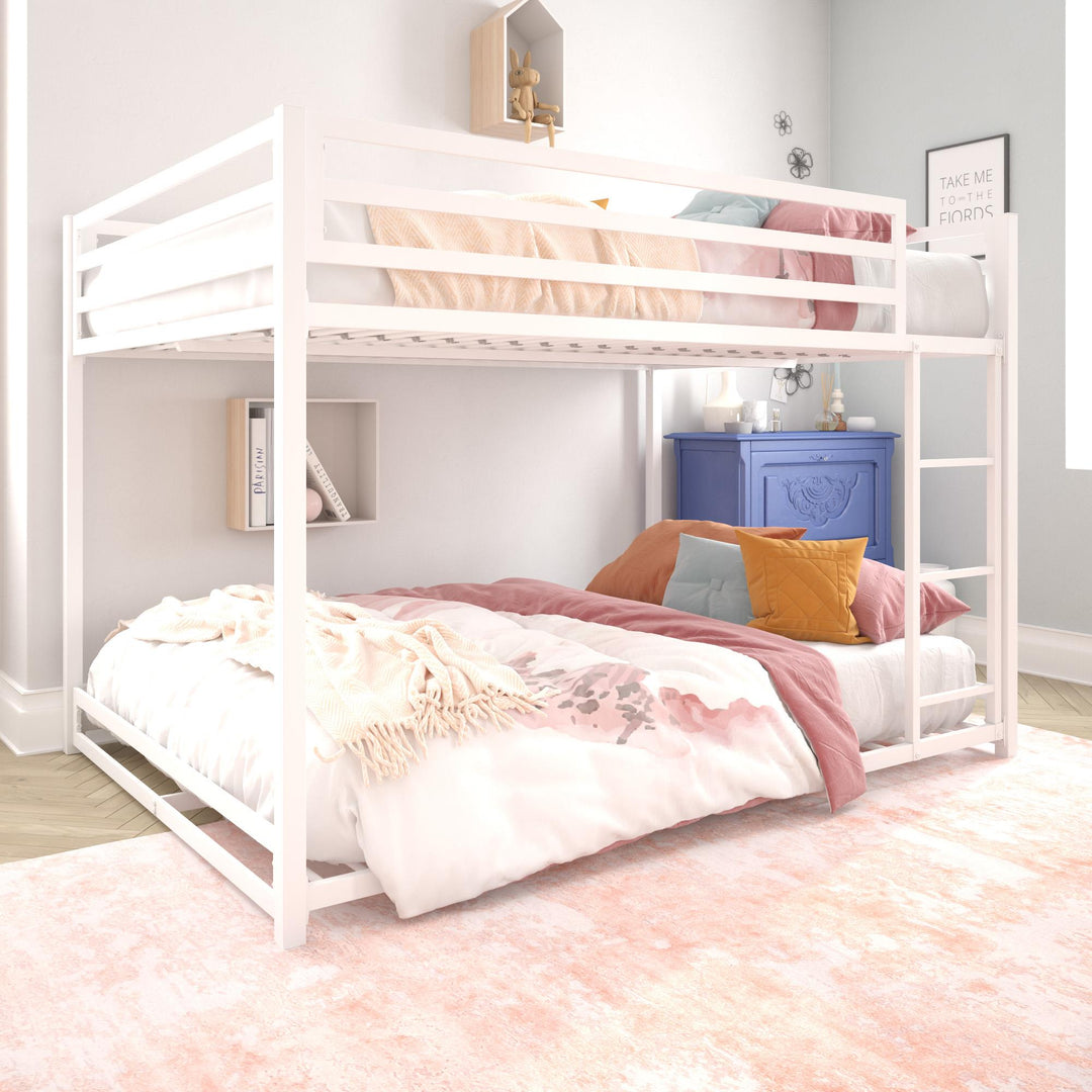 Miles Full Over Full Metal Bunk Bed with Metal Slats and Integrated Ladder - White - Full-Over-Full