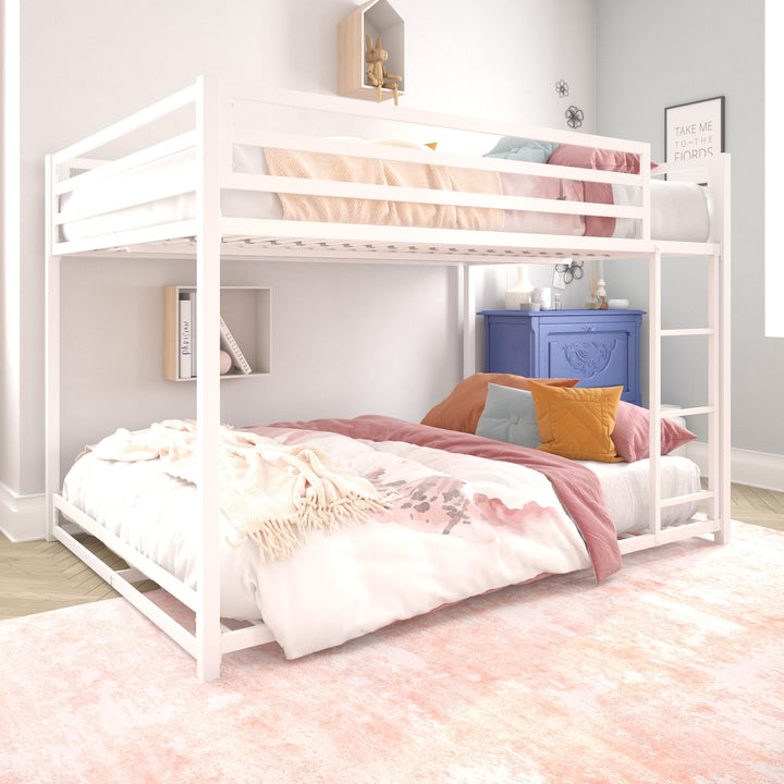 Miles Full Over Full Metal Bunk Bed with Metal Slats and Integrated Ladder - White - Full-Over-Full