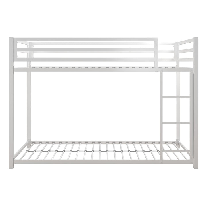 Metal Bunk Bed with Secured Slats and Ladder -  White  - Twin-Over-Twin