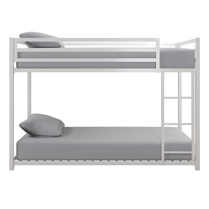 Secured Metal Slats Bunk Bed with Ladder -  White  - Twin-Over-Twin
