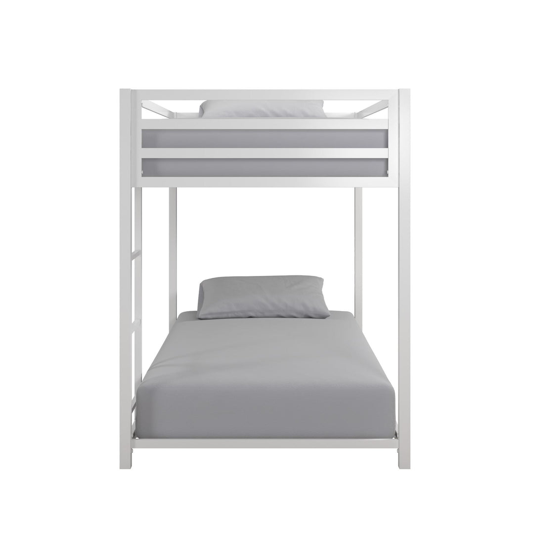 Twin Bunk Bed with Secured Metal Slats -  White  - Twin-Over-Twin